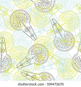 Seamless pattern with outlined crocodile heads made in geometrical ethnic style. Vector illustration for your design.