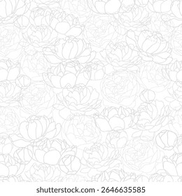 Um padrão perfeito de flores contornadas em um fundo branco, ideal para fins de design e decoração.