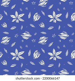 Seamless pattern with Outlined hand drawind geometrical blossoming flower. Ylang-ylang textile vector print