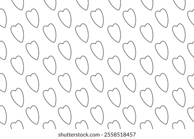 A seamless pattern of outlined heart shapes in black and white, ideal for coloring pages and creative projects.