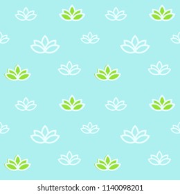 Seamless pattern with outlined lotus symbol associated with purity, rebirth and divinity.