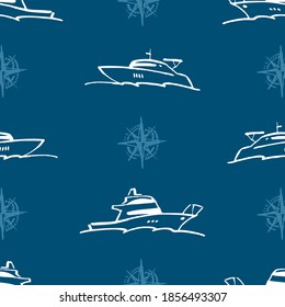 Seamless pattern of outlines contemporary yachts in sea
