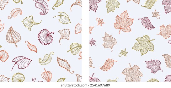 Patrón sin fisuras de los contornos de otoño decorativo que cae hojas, fondos de Vector, Fondo de pantalla, papel, textil