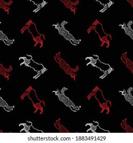Seamless pattern of outlines decorative red and white bulls 