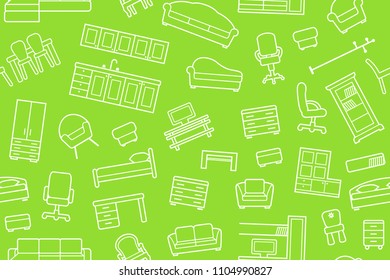 Seamless pattern with outlines of the furniture