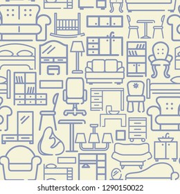 Seamless pattern with outlines of the furniture