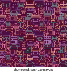 Seamless pattern with outlines of the furniture