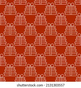 Seamless pattern with the outlines of gifts. Geometric repetition of one box. Festive flat style design for packaging and print. Vector.