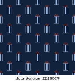 Patrón sin brillo con los contornos de los regalos. Repetición geométrica de una caja. Diseño de estilo plano festivo para embalaje e impresión. Vector.