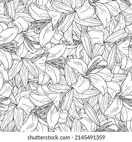 Patrón sin inconvenientes con líneas de contorno. Ilustración vectorial blanco-negro. Diseño para tela, papel de pared, papel de envoltura, cubierta.