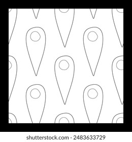 Seamless pattern with outlines of location symbols. Vector illustration on white background. Linear Background with Navigation Pins for Travelling. Template for Caver, Wallpaper, Fabric.