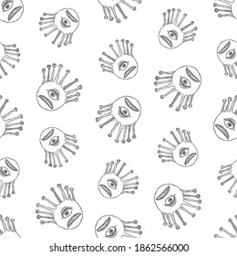 Seamless pattern of outlines magic fantasy eyes