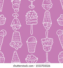 Seamless pattern of outlines various ice cream