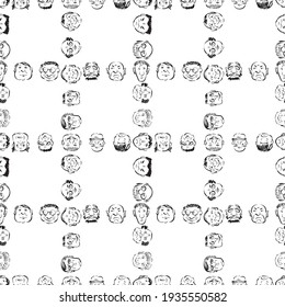 Seamless pattern of outlines various male doodle faces