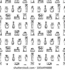 Patrón inexorable de contornos diversos frascos de perfumes