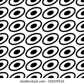 Seamless pattern with ovals, ellipses. Black and white abstract background with tilted oval shapes.