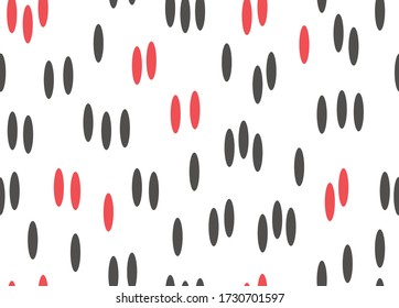 Seamless pattern with ovals on white background. Abstract black and red elements.