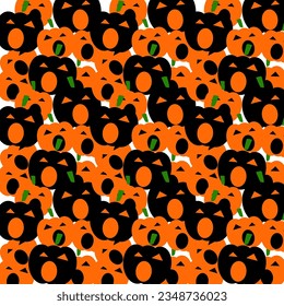 seamless pattern of overlaid pumpkins in orange and black colors on white background