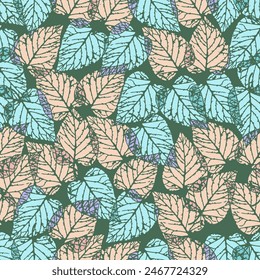 Nahtloses Muster der Überlappung zwischen einem hellorangen und hellblauen Blatt. Präsentiert durch die enge Positionierung der Blätter zusammen als eine Wand. Dies eignet sich zum Bedrucken von Gewebe, Textil.