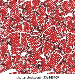 Seamless pattern with overlapped red bow-tie. Decorative vector art for decorating greeting cards, banners or ads for wedding, birthday, Valentines day, new year, Christmas or other holidays.