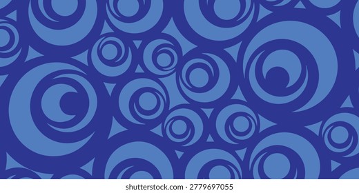 A seamless pattern of overlapping blue concentric circles on a darker blue background.