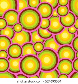 Seamless pattern with overlapping circles. Bright warm colors. Vector background.