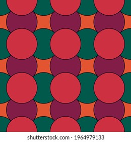 Seamless pattern. Overlapping circles texture. Color figures background. Ethnic motif. Quilts ornament. Geometric backdrop. Digital paper, textile print, web designing. Vector.