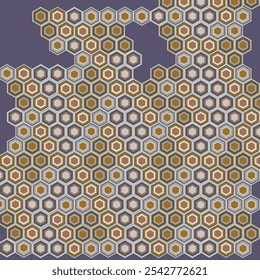 A seamless pattern of overlapping hexagons in various shades of purple, brown, yellow, and white.
An intricate geometric pattern featuring a repeating hexagonal motif.
A visually appealing and organiz