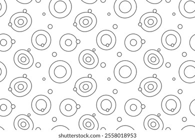 Seamless pattern of overlapping hollow and solid circles, designed for childrens creative coloring activities.