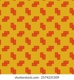Seamless pattern of overlapping red geometric rectangles on a yellow background. Abstract vector illustration for wallpaper, textile, and print design