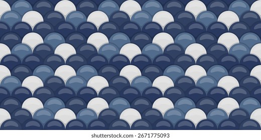 Seamless pattern of overlapping scales in shades of navy and white.  Elegant, modern design perfect for website backgrounds, textile prints, or decorative projects.