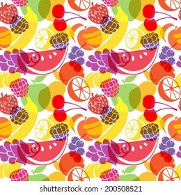 Seamless pattern with overlappping fruits in flat style.