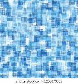 Seamless pattern. Overlaying chaotic and orderly checkered textures. Ice shades.