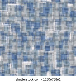 Seamless pattern. Overlaying chaotic and orderly checkered textures. Ice shades.