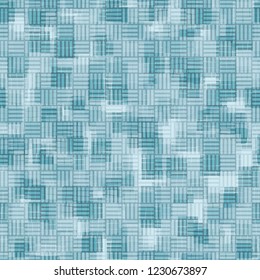 Seamless pattern. Overlaying chaotic and orderly checkered textures. Ice shades.