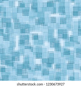 Seamless pattern. Overlaying chaotic and orderly checkered textures. Ice shades.