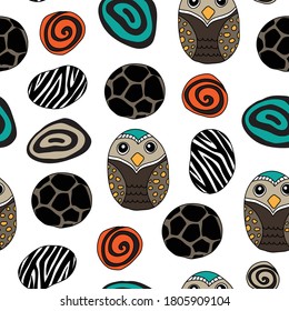 seamless pattern with owl and abstract shapes 