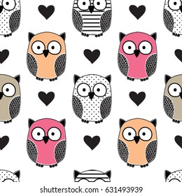 seamless pattern with owl, bedding pattern, wrapping paper vector illustration