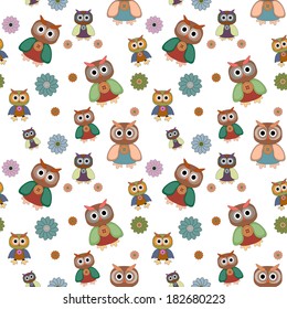 Seamless pattern with owl and button