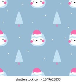 Seamless pattern with owl  and Christmas tree. Merry Christmas vector