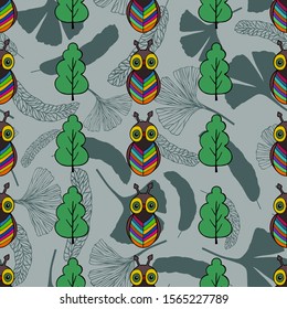 Seamless pattern of Owl with a decorative pattern. eps 10 vector illustration. hand drawing