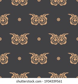 Seamless pattern with owl face. Good for prints and textiles. Vector illustration.