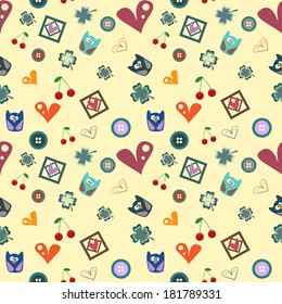 Seamless pattern with owl and heart 