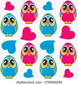 seamless pattern owl with hearts cartoon Textile design