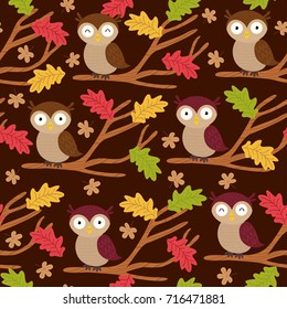 seamless pattern with owl on branch - vector illustration, eps