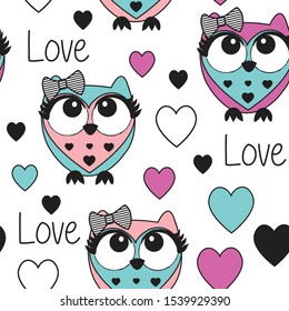 seamless pattern with owl vector illustration, owl love card