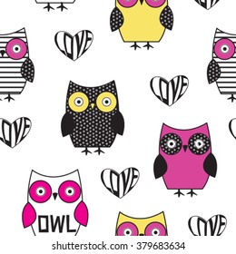 seamless pattern with owl vector illustration