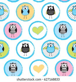 seamless pattern with owl, wrapping paper, bedding pattern with kids vector illustration
