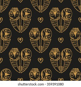Seamless pattern with owles. Hand drawn background.