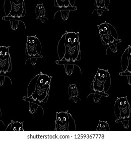 seamless pattern, owlet on a black background, ready for printing on packaging, on gifts, on fabric, on covers, on paper, for creating backgrounds, cards, posters, stickers, invitations